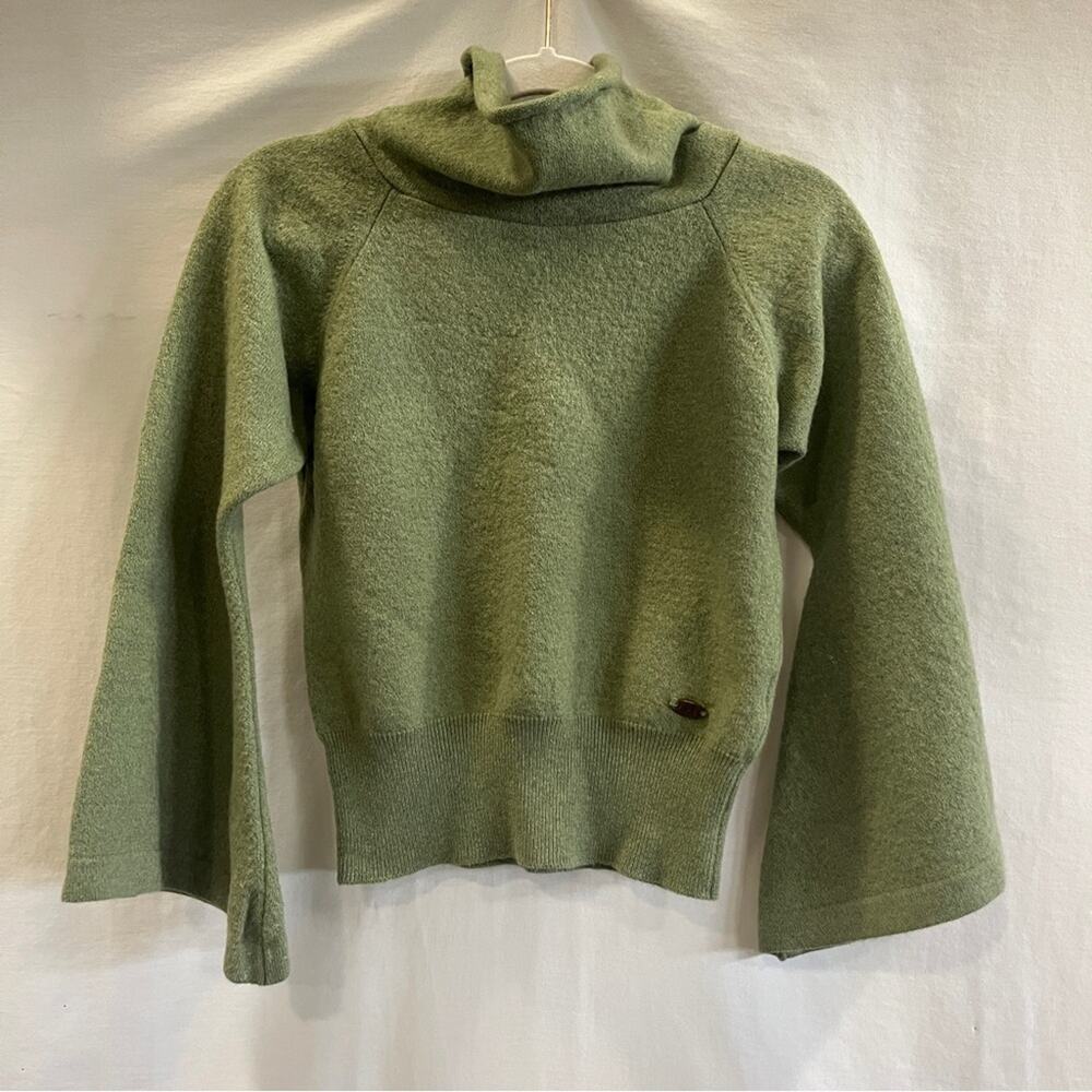 Fila Girls Sweater Size Small Green Flared Sleeves Virgin Wool Mix Cowl Neck